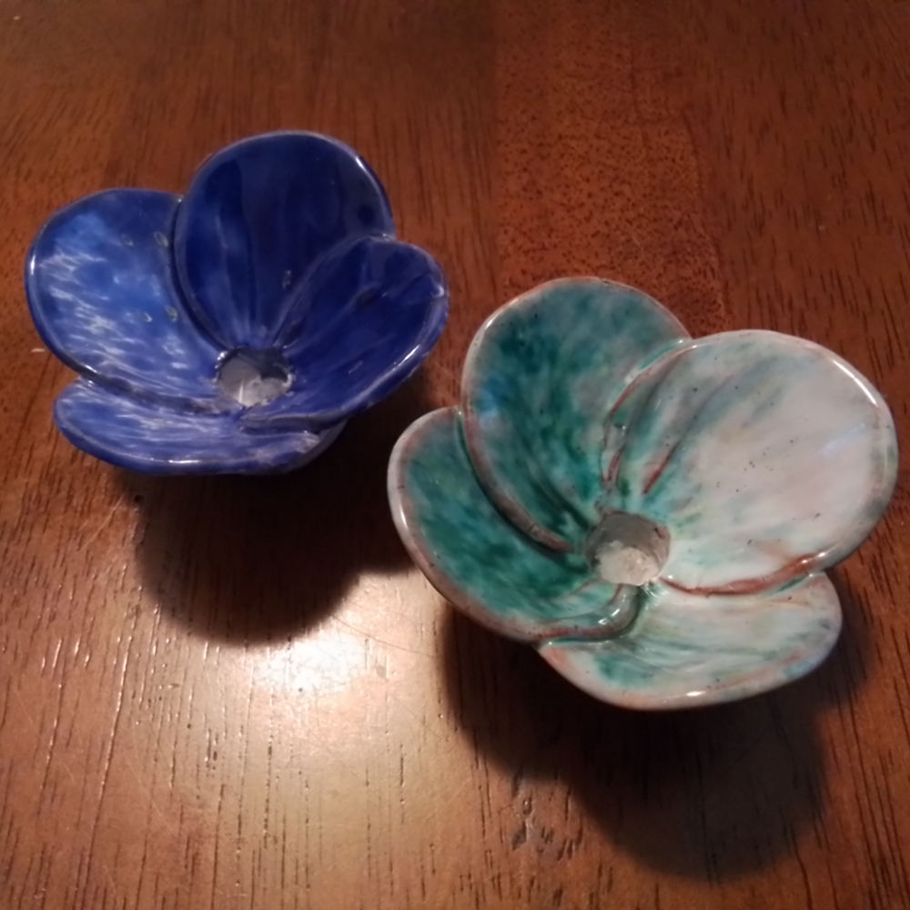 Flower Candle Holders Drip Glaze Ceramic Made In Sweden